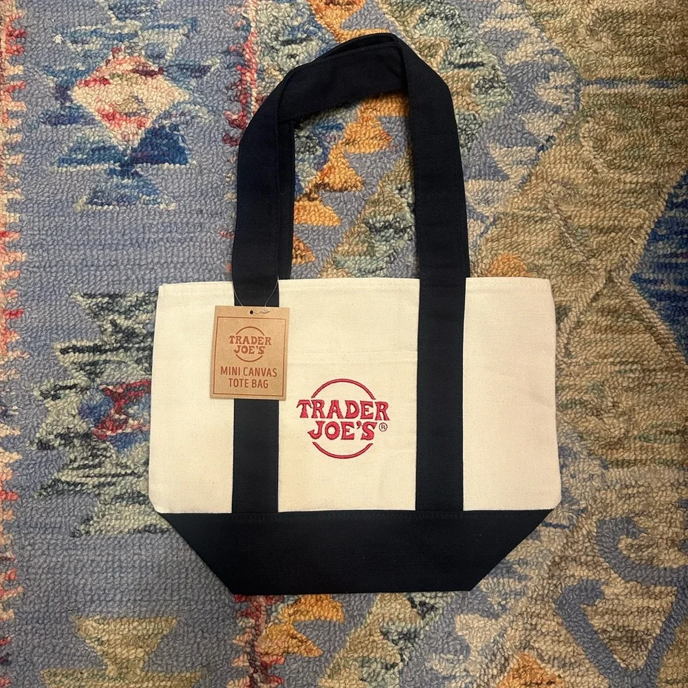 Trader Joe's Navy and White Mini Canvas Tote Bag - Picture 1 of 1